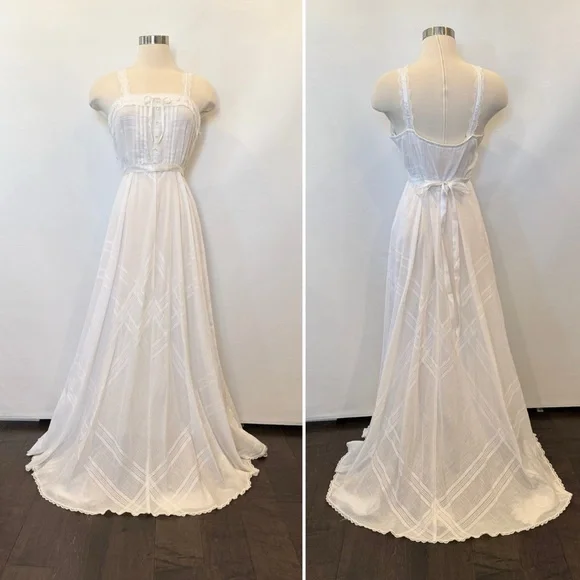 Jodi T Vintage Prairie Peasant White 70s Maxi Gown Long Dress Vest Shrug 2Pc Set - Picture 10 of 11